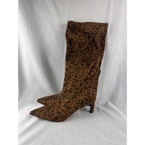 A New Day Leopard Print Tall Boots Brown Cheetah Kitten Heel Pointed Toe Size 11